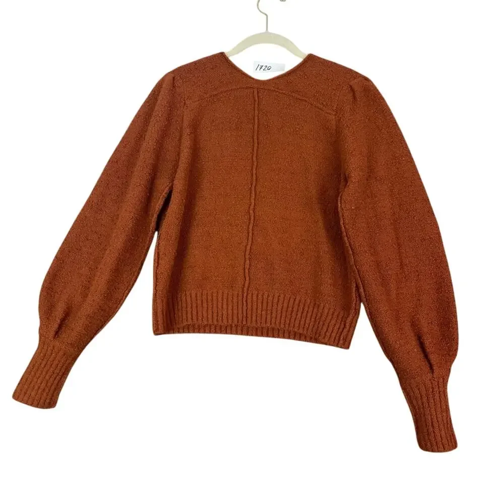 Free People Sweater Womens XS/TP Reverie Burnt Butter V Neck Ballon Sleeve